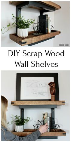 the diy scrap wood wall shelves are perfect for displaying books and other decorative items