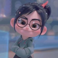 a cartoon character wearing glasses and a green shirt