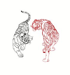 Tatoo Dog, Two Tigers, Tiger Tattoo Design, Red Ink Tattoos, Tiger Tattoo, Black Ink Tattoos