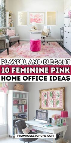 playful and elegant: 10 feminine pink home office ideas Modern Girly Office, Glam Home Office Ideas, Pink Home Office Ideas, Pink Office Walls, Feminine Home Office Classy, Girly Home Office Ideas, Girl Home Office, Beautiful Office Decor, Girly Home Office