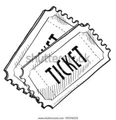 two tickets with the word ticket written on them, hand drawn in black and white