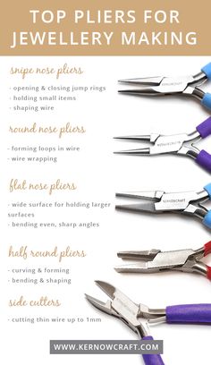 the top pliers for jewelry making are lined up in rows with text overlay