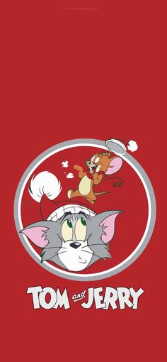 the tom and jerry logo on a red background