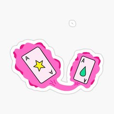 a pink sticker with two playing cards and a star on the bottom one is upside down