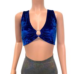 Blue Crushed Velvet Ring Crop Top– Peridot Clothing Velvet rave top in royal blue crushed velvet with ring detail in front. Perfect for your rave outfit or edc outfit. #velvet #edcoutfit #burningmanclothing #burningmanoutfit #ravetops #festivalfashion Valkyrie Costume, Holographic Crop Top, Crop Top Fits, Rave Tops, Festival Crop Tops, Bell Sleeve Crop Top, Burning Man Outfits, Music Festival Outfits, Blue Crush