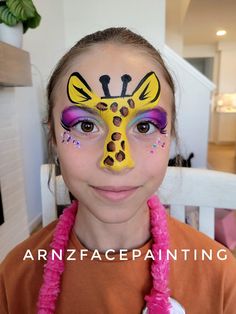 Giraffe Face Paint Easy, Giraffe Face Paint, Zoo Animal Face Paint, Zoo Face Painting, Jungle Animals Face Painting, Jungle Animal Face Paint, Zebra Face Paint, Jungle Face Paint Kids