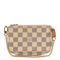 This is an authentic LOUIS VUITTON Damier Azur Mini Pochette Accessories. This stylish small pochette is crafted of Louis Vuitton signature damier azur check coated canvas. The bag features a polished gold wristlet and a top zipper that opens to an ivory fabric interior. Mini Pochette Accessories, Pochette Accessories, Louis Vuitton Clutch, Louis Vuitton Empreinte, Ivory Fabric, Louis Vuitton Vernis, Louis Vuitton Damier Azur, Louis Vuitton Pochette, Louis Vuitton Damier Ebene