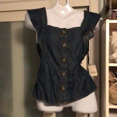 Nwt Ana Super Soft Dark Blue Denim Top Button Front Sleeveless Size M Slight Stretch Box G Blue Denim Top, Dark Blue Denim, Denim Top, Blue Denim, Dark Blue, Button Up, Womens Tops, Women Shopping, Blue