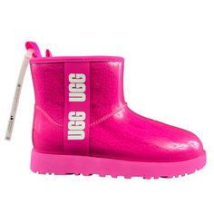 Ugg Women's Classic Clear Mini Dragon Fruit Pink Waterproof Rain Boots Size 7 New With Box. Follow Us! We List Lots Of New Shoes And Athletic Wear Daily! We Package All Items Carefully And Box Ship Asap. Uggs Classic Mini, Green Rain Boots, Classic Black Boots, Ugg Leather Boots, Mini Dragon, Ugg Winter Boots, Leather Snow Boots, Ugg Classic Tall, Fashion Shoes Boots