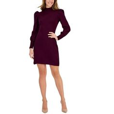 Manufacturer: Taylor Style Type: Sweaterdress Collection: Taylor Sleeve Length: Puff Sleeves Material: 78% Rayon/22% Polyester Fabric Type: Knit Specialty: Solid Sku: BH5968166 Size: XL.  Color: Purple.  Gender: female.  Age Group: adult. Scoop Sweaters, Mock Wrap Dress, Cable Knit Sweater Dress, Purple Outfits, Rayon Dress, Womens Turtleneck, Knit Sweater Dress, Knitting Women, Sleeves (women)