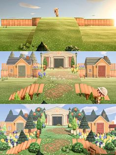 three different views of the same house and yard in various stages of construction, including landscaping