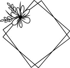 a black and white drawing of a flower on top of a square piece of paper