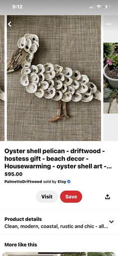 an image of a bird made out of oyster shells on the web page, and another photo of a bird made from oyster shells