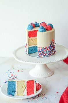 a cake with red, white and blue frosting