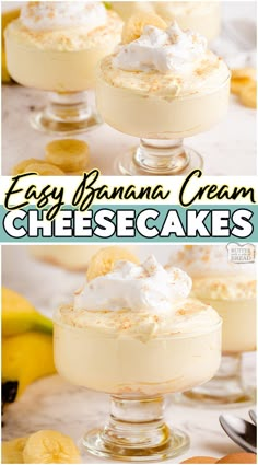 easy banana cream cheesecakes in small dessert dishes