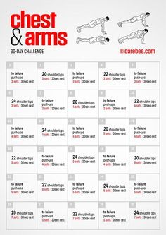 a calendar with exercises for chest and arms