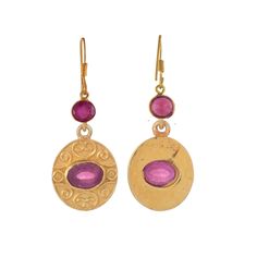 Ruby 14K Gold Vermeil Over Sterling Silver Earring 925 Silver = 4.30 gm. Ruby = 2.80 ct. Ruby is the birthstone for July and is a symbol of energy, power and love. The beautiful earring measures to be 1.50 inches long including the wire and 0.50 inches wide at its maximum points. The earrings have been made by a team of highly trained and skilled artisans. What is Vermeil 14K Gold? It is a thick layer of 14K Gold plating on 925 Sterling Silver. If for any reason you are not completely satisfied, Gold Vermeil, Beautiful Earrings, Sterling Silver Earrings, Ruby, 925 Silver, Silver Earrings, Jewelry Earrings Dangle, Gold Plate, Dangle Drop Earrings