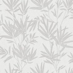 a white and grey wallpaper with leaves on it