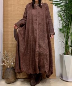 "【Fabric】 linen Lining  cotton 【Color】 Brown, peacock blue, purple 【Size】  Shoulder width is not limited Shoulder + Sleeve Length 68cm / 26\" Bust 130cm / 50\" Length 123cm / 47\" Washing & Care instructions: -Hand wash or gently machine washable do not tumble dry -Gentle wash cycle (40oC) -If you feel like ironing (although should not be necessary) , do it with steam or while the dress is still slightly wet -Do not bleach If you like this dress, perhaps you will also like other dresses from our Purple Maxi Dresses, Beige Long Dresses, Long Cotton Coat, Maxi Dress Spring, Long Linen Dresses, Vintage Linen Dress, Long Shirt Women, Autumn Dresses, Brown Maxi Dresses