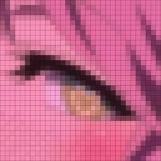 an image of a woman's face made up of squares and pixels on pink background