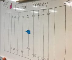 a white board with some writing on it that says football frenz 7 - 10