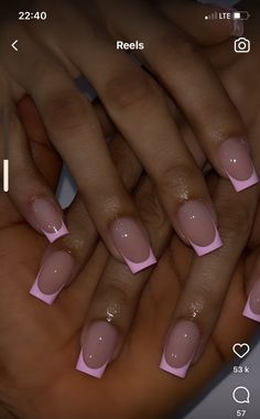 Simple Nails With Diamonds Rhinestones, Hot Pink And Blue French Tip Nails, Hand Painted French Tip Nails, Straight Line French Tip Nails, Sharp Square Acrylic Nails, Cute Short Pink Acrylic Nails, Pink French Nails Square, Regular French Tip Nails, French Manicure With Black Tips