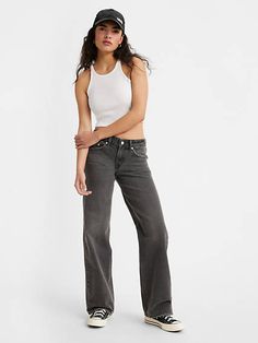 Low rise is here to stay;and our super-flattering Low Loose jeans prove it. Cut with a versatile low rise and a wide, straight leg, they're a throwback Y2K style that's subtle enough to wear every day. Low rise jeans inspired by early aughts style Features a straight, wide leg A relaxed fit through the hip and thigh This pair runs a bit small. We suggest buying one or two sizes up. Low Rise Baggy Jeans, Levis Outfit, Black Levis, Wish Me Luck, Jean Large, Levi’s Jeans, Relaxed Jeans, Loose Jeans, Low Rise Jeans