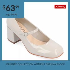 Our Okenna heels from journee will have your feet feeling more comfortable than ever while still giving you all the style you've been looking for. The 4 mm tru comfort foam insole offers support, and the patent vegan leather and covered block heel make them super chic. A mary jane-styled strap tops the design for a vintage look.Features: ComfortClosure Type: BuckleFootwear Technology: Memory Foam InsoleShoe Heel Height: 2 1/2 InchesUpper/Outer Base Material: 100% PolyuretheneShoe Lining Materia… Fashion Shoes Heels, Platform Block Heels, Square Toe Heels, Mary Jane Pumps, Buckle Shoes, Mary Jane Heels, Shoes Heels Pumps, Journee Collection, Strap Tops