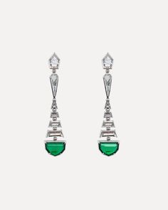 One-of-a-kind diamond 1.79 cttw diamond and 1.64ct Zambian Emeralds Hand Set Platinum Diamond Earrings, Exclusive Earrings, Emerald And Diamond Earrings, Long Earring, Expensive Jewelry Luxury, Jewelry Luxury, Zambian Emerald, Diamond Gift, Squash Blossom