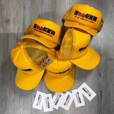 Gold and yellow black trucker hat OSFM  SnapBack  New entrap trucker with trap logo Yellow Trucker Hat With Letter Print, Fun Yellow Snapback Trucker Hat, Yellow Retro Trucker Hat, Yellow 5-panel Trucker Hat For Streetwear, Louis Vuttion, Yellow Trucker Snapback Hat, One Size, Black Trucker Hat, Snap Back, Trucker Hats