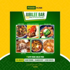 the food flyer for jubilee bar restaurant