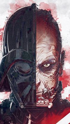 a darth vader poster is shown in red watercolors and black ink