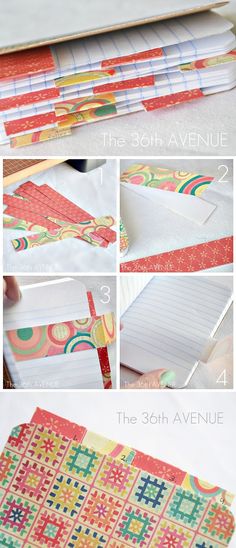 the steps to make an envelope with paper and scissors on it, including cutting strips