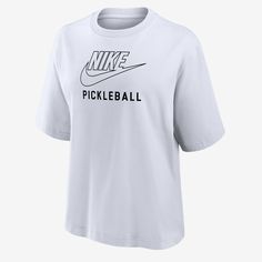 Made with soft cotton, this boxy tee gives you a casual look while you celebrate the game you love. Boxy Tee, Women Lifestyle, Nike Swoosh, Casual Look, Pickleball, White Style, The Game, Casual Looks, Womens Tops