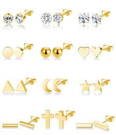 PRICES MAY VARY. SUITABLE SIZE:Perfect size fits your ears,20 Gauge=0.8mm Pin Thickness,12 pairs varity of style Stud earrings in one set, Multiple choices per pack,come with a delicate gift box. HIGH QUALITY MATERIAL: Made of high quality polished smooth stainless steel, Rustless.Safe and Healthy,High quality sparkly AAA+ cubic zirconia studs earrings,Harmless to your ears. PERFECT DESIGN: Classic DIY style, An elaborate of hand-crafted graphics,Different styles symbolize grace, faith, beauty,elegant,confidence,delicacy,loveliness...Eye-catching,Perfect for everyday wearing. APPLICABLE OCCASIONS: Ideal gift choice to your mother, Sister,Friends,Classmate,Lover,Wear in any occasion suitable for birthday,Anniversary,Holidays,Graduation,Christmas,Valentine's Day, Wedding, Engagement, Class,P Stainless Steel Earrings Studs, Sister Friends, Geometric Triangle, Steel Earrings, Moon Flower, Studs Earrings, Star Moon, Earrings Stud, Stainless Steel Earrings