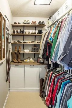 the closet is full of clothes and shoes for all kinds of people to wear in