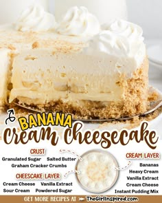 an advertisement for banana cream cheesecake on a plate