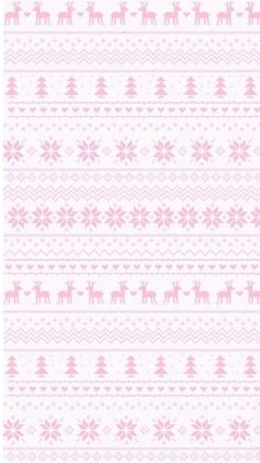 a pink and white knitted christmas pattern with deers, snowflakes and trees