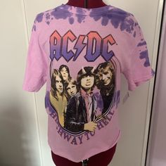 Nwt Pink And Purple Tie Dye Ac/Dc Short Sleeve Tee. Size S In Women. Trendy Purple Tops With Letter Print, Casual Purple Top With Graphic Print, 90s Graphic Print Purple Top, 90s Style Purple Top With Graphic Print, 90s Purple Top With Graphic Print, Vintage Purple Graphic Print Top, Purple 90s Style Spring Tops, Purple 90s Style Tops For Spring, 90s Style Purple Tops For Spring