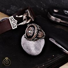 Men's onyx gemstone signet ring which will give you a head turning presence. This mystic, vintage style, engraved ring has a unique design for the polished, refined, and distinguished man. Perfect for casual and formal events, it will make your friends envious as you walk into the room full of confidence and pride. Looking for a unique, one of a kind GIFT FOR HIM, groomsman gift, father's day gift, teacher day gift? Look no further. This cool gemstone ring is the right answer and best gift for a Handmade Vintage Black Engraved Ring, Vintage Handmade Black Engraved Ring, Black Handmade Vintage Engraved Ring, Vintage Black Handmade Engraved Ring, Vintage Black Engraved Handmade Ring, Black Spiritual Engraved Ring For Anniversary, Symbolic Black Round Signet Ring, Antique Black Signet Ring For Gift, Symbolic Black Oval Jewelry