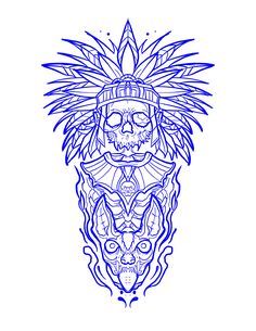 a drawing of a skull wearing a headdress