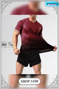 Men's Running Shirt Gym Shirt Short Sleeve Tee Tshirt Athletic Athleisure Breathable Soft Sweat Wicking Running Jogging Training Sportswear Activewear Color Gradient Dark Grey Wine Red Dark Green Breathable T-shirt For Sports Season Workout, Breathable T-shirt For Workout And Sports Season, Breathable Short Sleeve Gym T-shirt, Breathable Sportswear T-shirt, Breathable Short Sleeve T-shirt For Gym, Red Crew Neck Sports Top, Red Crew Neck Top For Sports, Short Sleeve Sweat Resistant T-shirt For Sports, Athletic Fit T-shirt For Summer Training