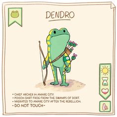 a cartoon character holding a flower and an arrow with the caption dendro on it