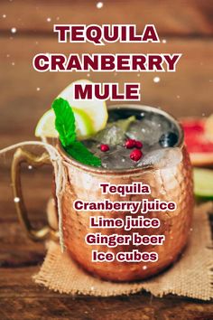 Looking for a refreshing holiday mule with a twist? The Tequila Cranberry Mule combines tart cranberry, bold tequila, and ginger beer for a drink that’s both festive and full of flavor. Save this pin to add a unique and vibrant cocktail to your holiday menu. Tequila And Cranberry Cocktails, Holiday Cocktails With Tequila, Christmas Cocktail With Tequila, Tequila Holiday Drinks, Holiday Cocktails Tequila, Christmas Drinks With Tequila, Tequila Christmas Cocktails, Christmas Mule