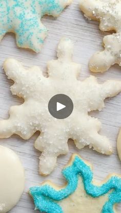 snowflake cookies with blue and white icing