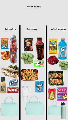 two verticals with different foods and drinks on them, one is labeled lunch ideas