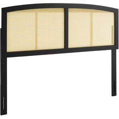 a black headboard with mesh panels on it