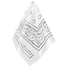 a white handkerchief with black and white designs on it