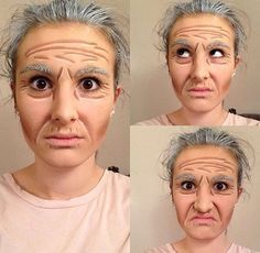 Proscenium stage old age makeup                                                                                                                                                                                 More Old Man Costume For Women, Stage Makeup Men, Grandma Costume Makeup, Grandma Makeup Costume, Theatre Makeup Stage, Old Women Costume, Natural Stage Makeup Theatre