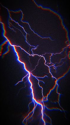 an image of lightning in the sky at night with bright colors and lines on it